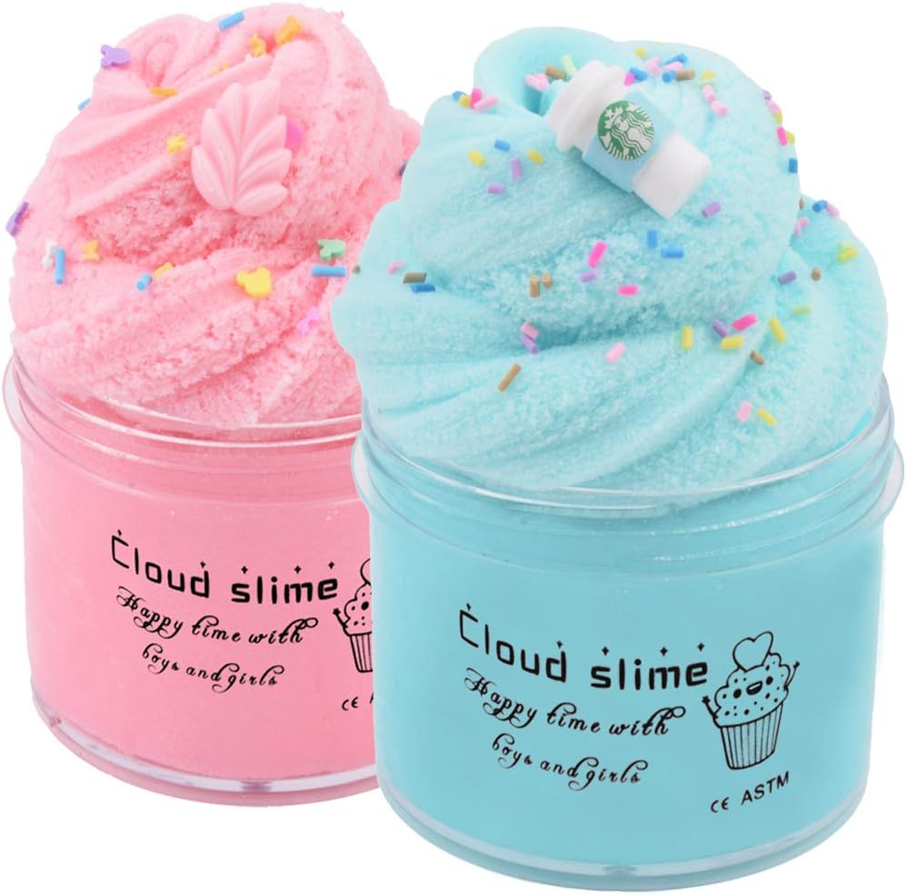 HUNDUN 2 Pack Cloud Slime Blue and Pink Cloud Slime Supplies Stress Relief Toy Scented DIY Putty Sludge Toy Gifts for Girls and Boys (Blue&Pink)