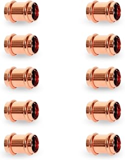 Propress Fitting Copper Coupling – 1/2” Zero Lead Copper Coupling with Stop Press x Press Straight Coupling Pack of 10 – Easy to Install and Reliable Fitting