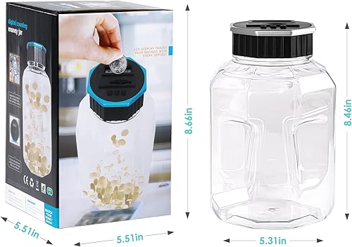 Miniatura 9 de Vcertcpl - Alcancía grande para adultos y niños, banco digital de conteo de monedas con contador LCD, capacidad de 2.4 litros, gran contador de