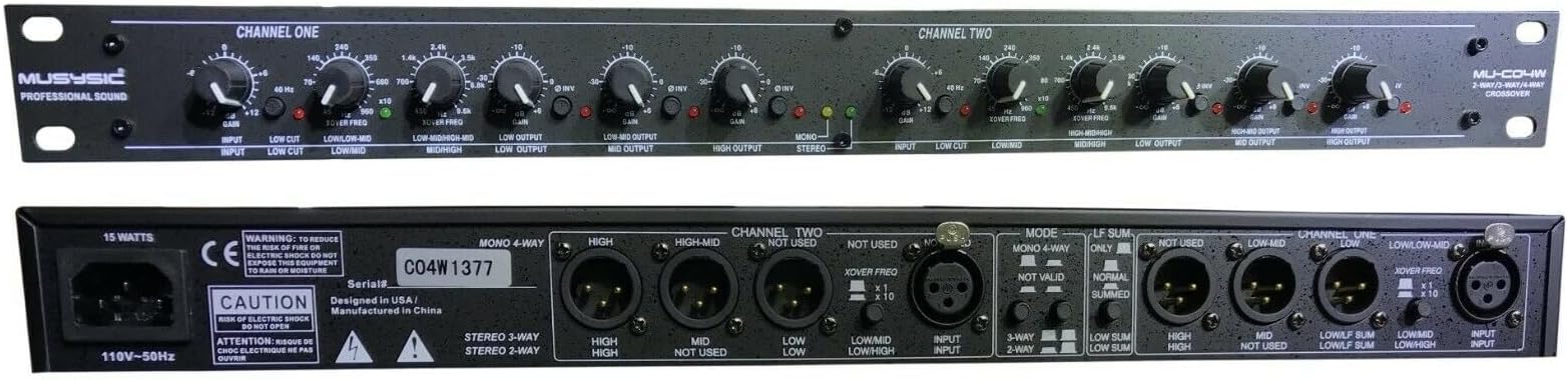 MUSYSIC MU-CO4W Professional 2/3/4-Way Stereo Audio Crossover โ Advanced Sound Processing for Precision Frequency Management in Live Sound and Studio Applications