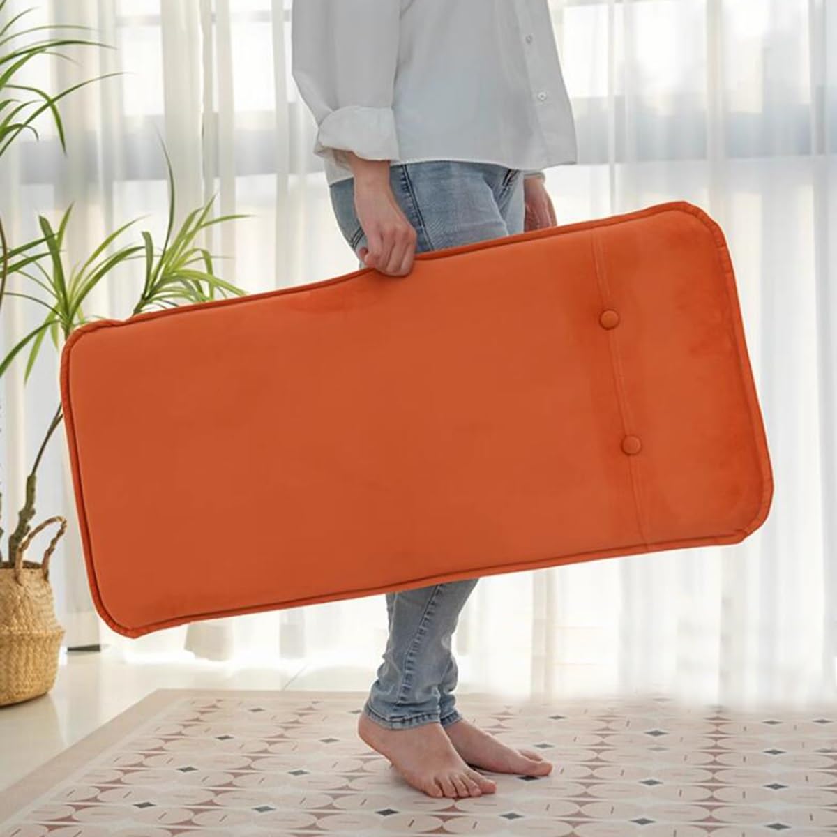 Sedia da pavimento pieghevole regolabile - Divano da gioco ergonomico a 5 posizioni con supporto per la schiena in tessuto di lino imbottito per leggere meditazione e relax a casa