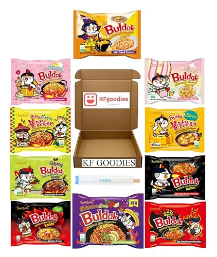 Samyang Buldak Hot Spicy Chicken Ramen Noodle Korean Stir-Fried Ramen (10, Carbonara, Cheese, Cream Carbonara, Stew, Jjajang, 2X Spicy, Habanero Lime, Corn, Quattro Cheese, Original) - Carbonara, Cheese, Cream Carbonara, Stew, Jjajang, 2X Spicy, Habanero Lime, Corn, Quattro Cheese, Original - 10