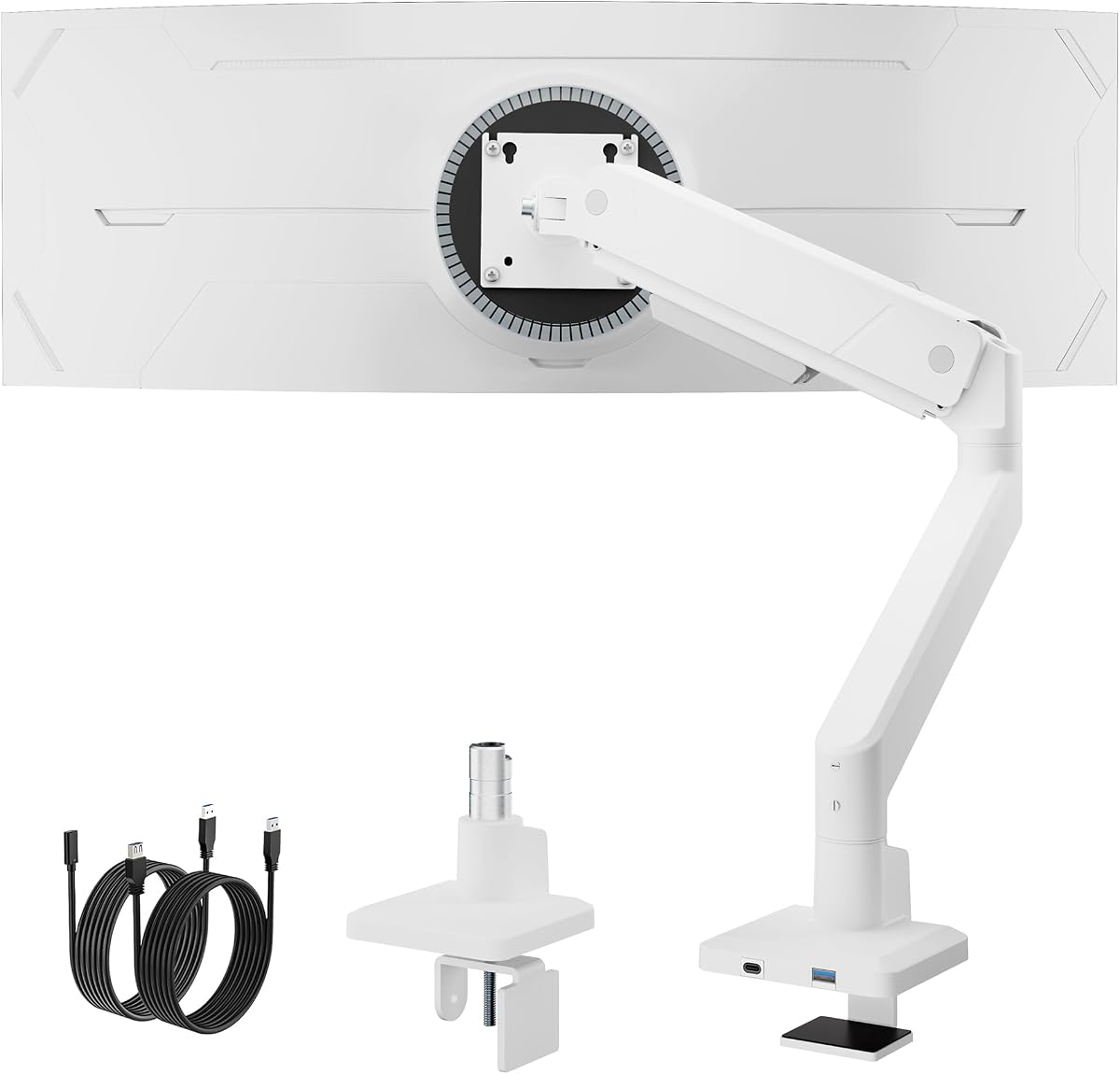 monTEK Single Monitor Arm for Max 45 Inch Ultrawide Screens, Holds 35 Lbs | Adjustable Monitor Desk Mount with C Clamp/Grommet Desk Mount, Cable Management, VESA 75/100mm, White
