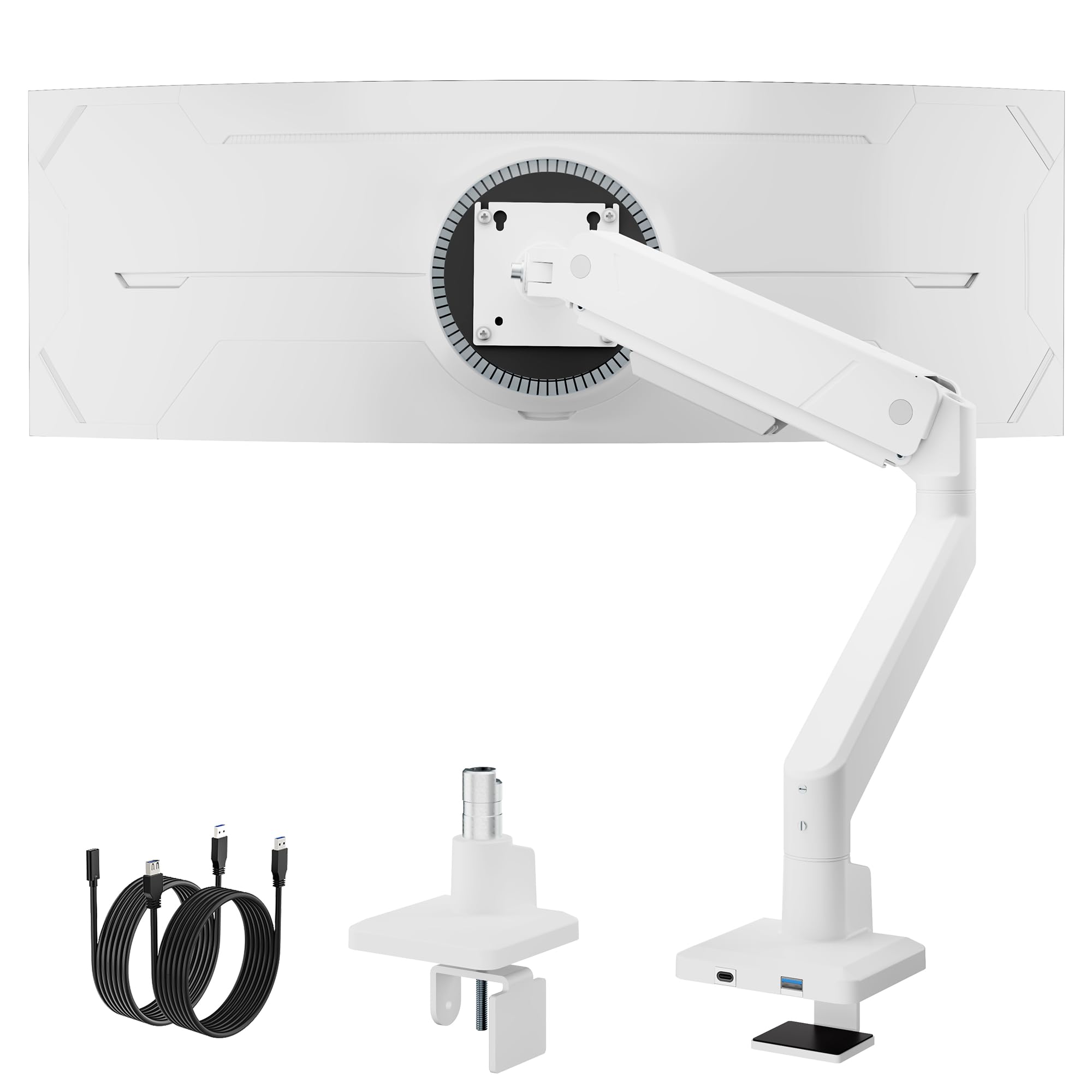 Photo 1 of monTEK Single Monitor Arm with USB for Max 45 Inch Ultrawide Screens Adjustable Monitor Desk Mount Holds 35 Lbs Cable Management with C Clamp/Grommet Desk Mount, VESA 75/100mm