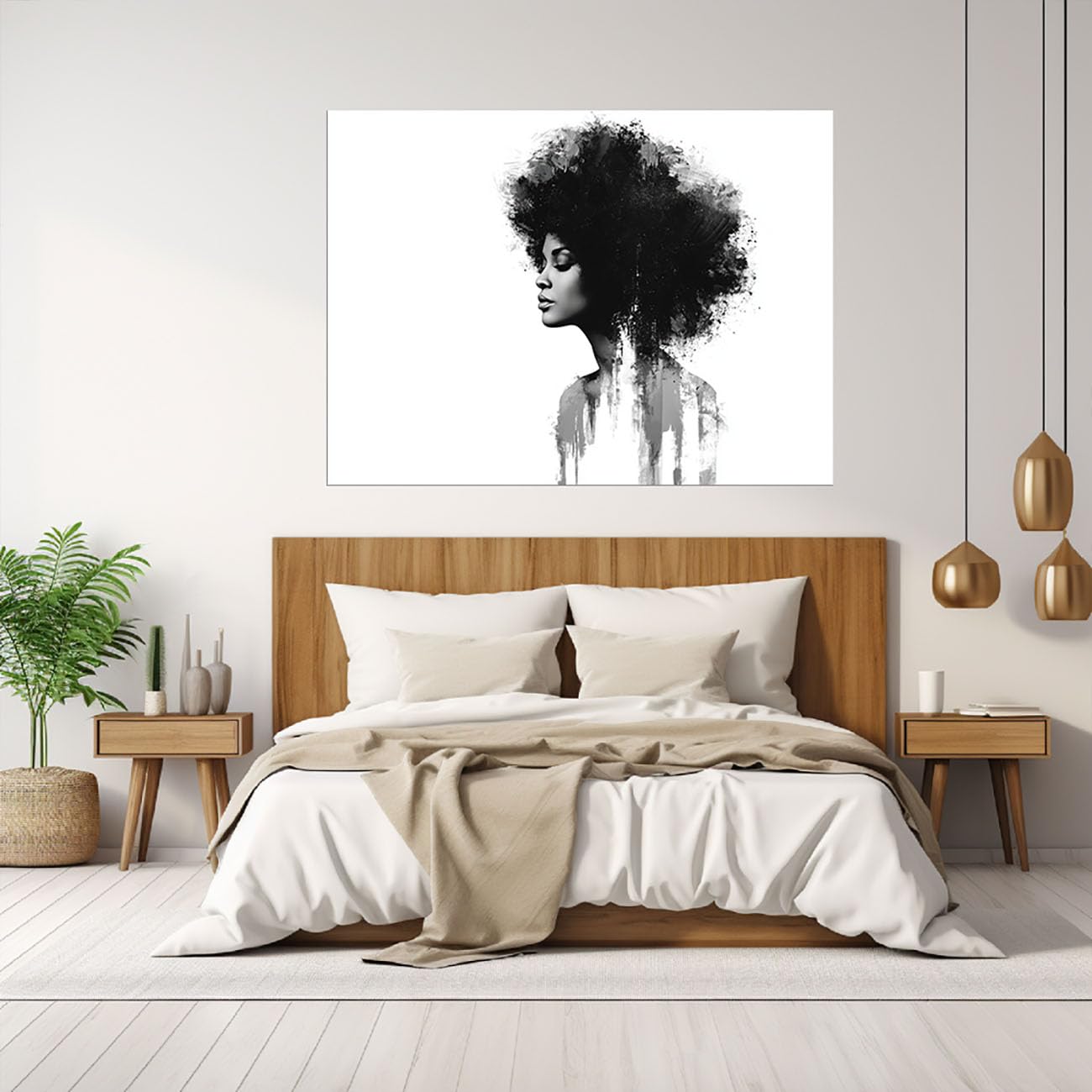 TODOAA Blanco Y Negro Abstracto Cuadros Pintura facial de chica negra Decoracion Salon Modernos, Salón Comedor Oficina Pintura Lienzos decorativos Cuadros-80x120cm Sin marco