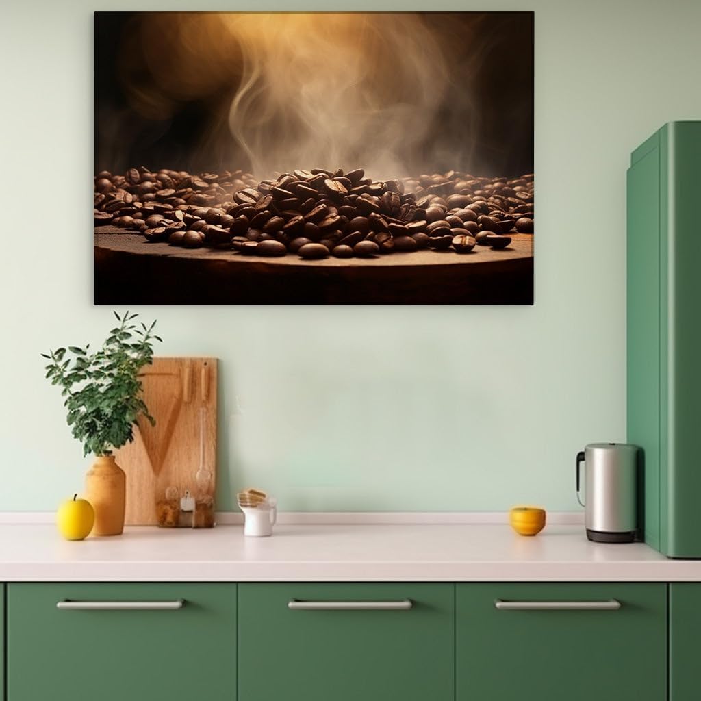 Canvas for Living room. Awakening Aroma: Freshly Roasted Coffee Beans Unveiled, 27 x 18 inch Canvas Wall Art - Contemplative Journeys - Modern Home Decor
