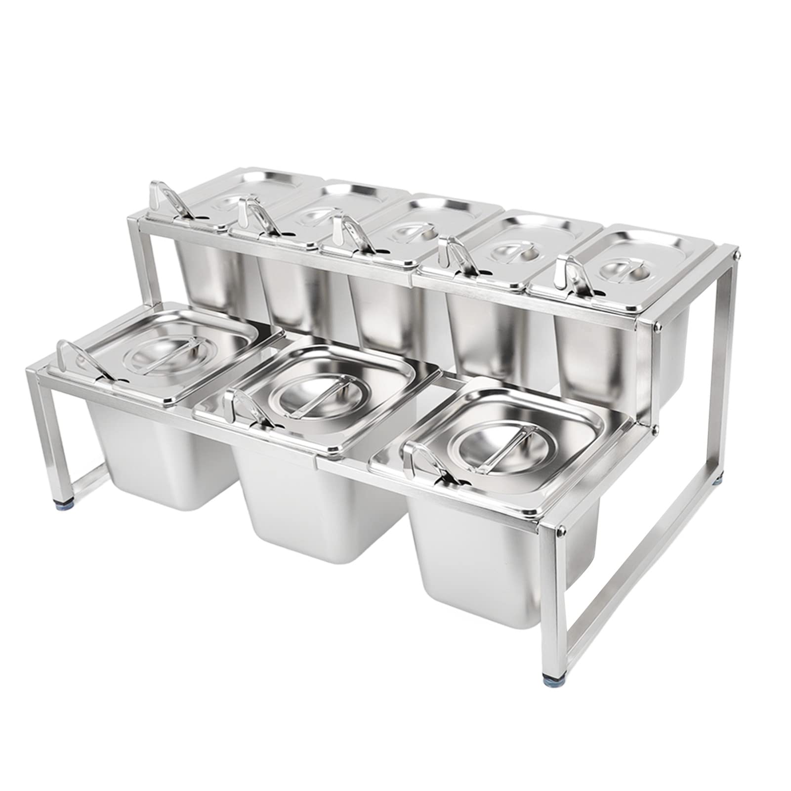 Cocoarm Soporte Organizador de Mermelada, Estación de Condimentos de Acero Inoxidable Pulido, Soporte Inclinado de Encimera Integrado de 0,7 Mm con Esquinas Redondeadas para Mostrador de Buffet de