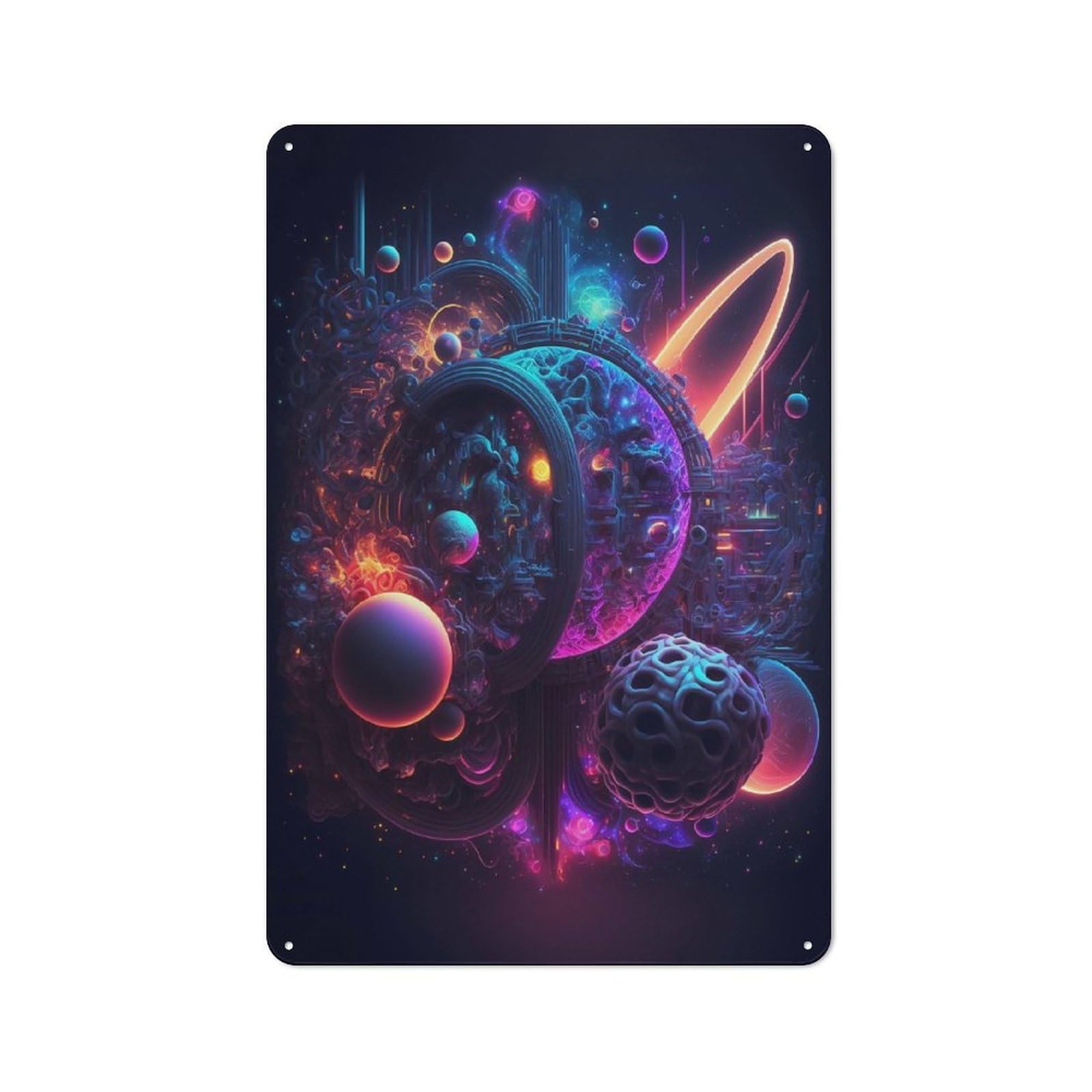 Modern Retro Metal Wall Art Sign 30x20cm Featuring Abstract Cosmos, Urban Room Decor for Workspace, Cafe, Hallway Or Garage