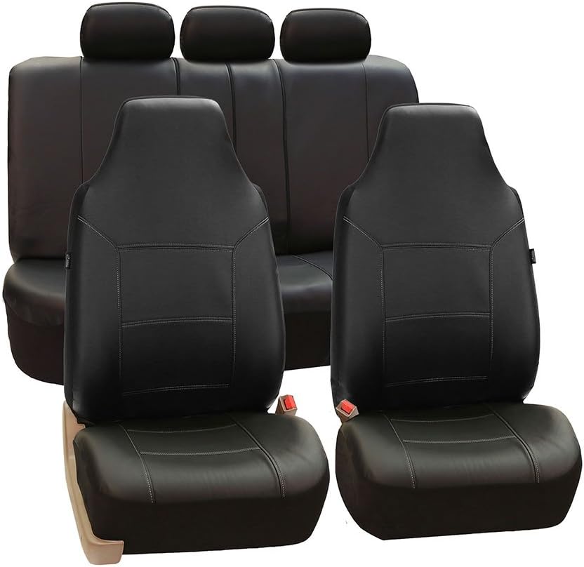 FH GROUPFull Set PU Leather Car Seat Covers – Black