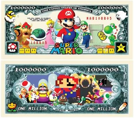 American Art ClassicsSuper Mario Brothers Million Dollar Bill Limited Edition Collectible Bill - Comes in Currency Holder - Best Gift for Fans of This Awesome Game