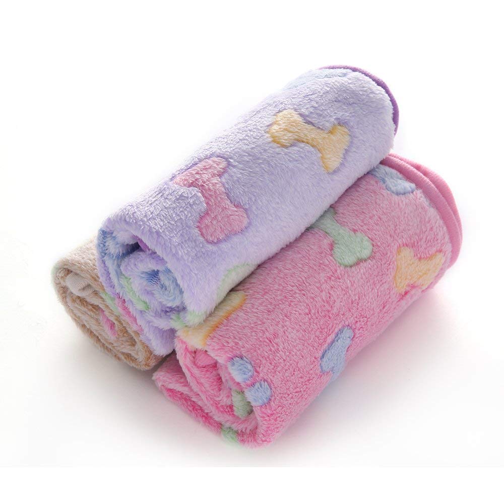 luciphia 3 Pezzi Coperta per Cane/Gatto Lavabile Soffice Durevole, Morbida e Calda Flanella,Osso,Medium (76 * 52cm)