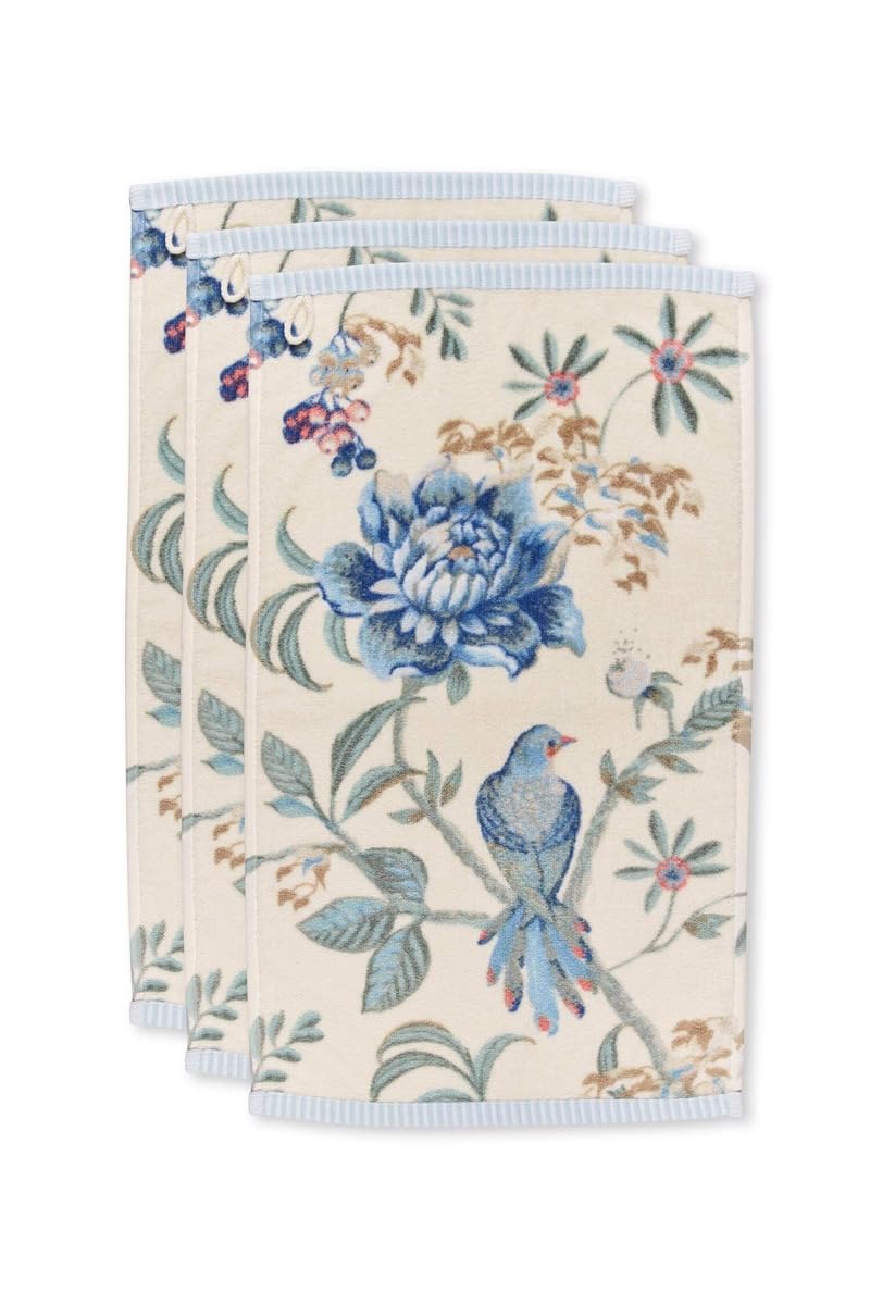 Pip Studio Gästehandtuch Set/3 Secret Garden Weiß/Blau 30x50cm
