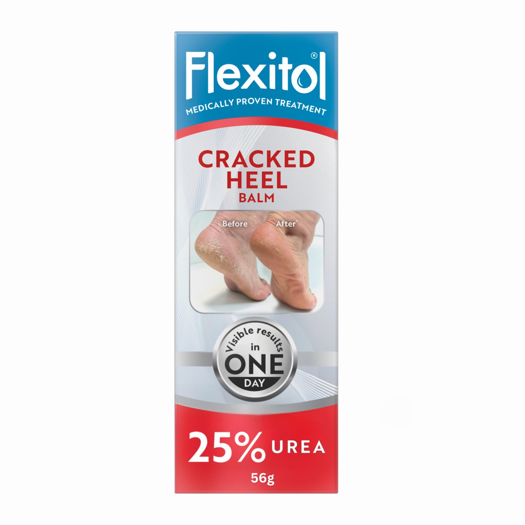 FlexitolCracked Heel Balm, Visible Results in 1 Day, For Extremely Dry Feet & Cracked Heels, Removes Hard Skin, 25% Urea, Medically Proven Foot Cream, Suitable for Diabetics, 1 x 56g