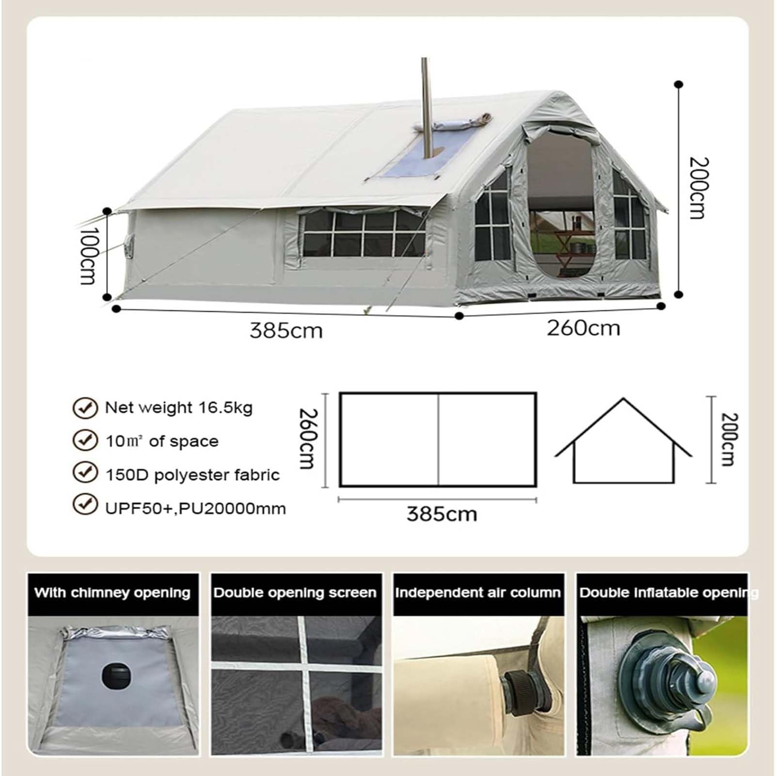 Tenda da campeggio gonfiabile per 6-8 persone, facile da installare, con pompa manuale, finestre in rete, foro per cric per stufa, perfetta per avventure all'aria aperta