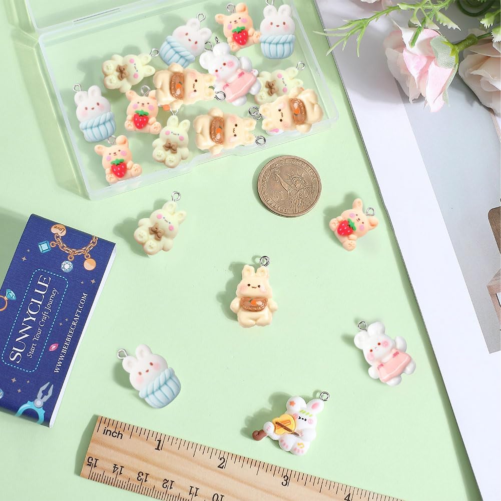 SUNNYCLUE 1 Box 24Pcs 6 Styles Rabbit Charms Bulk Bunny Charm Bulk Resin Cartoon Easter Bunny Colorful Music Instrument Animal Charms for Jewelry Making Charms Keychain Earring Necklace DIY Crafts - Image 3