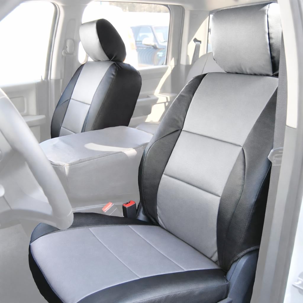 Iggee 2009~2018 Dodge RAM 1500 2500 3500 (NO LAREMIE) Artificial Leather Custom Made Original fit 2 Front seat Covers (Black/Yellow)