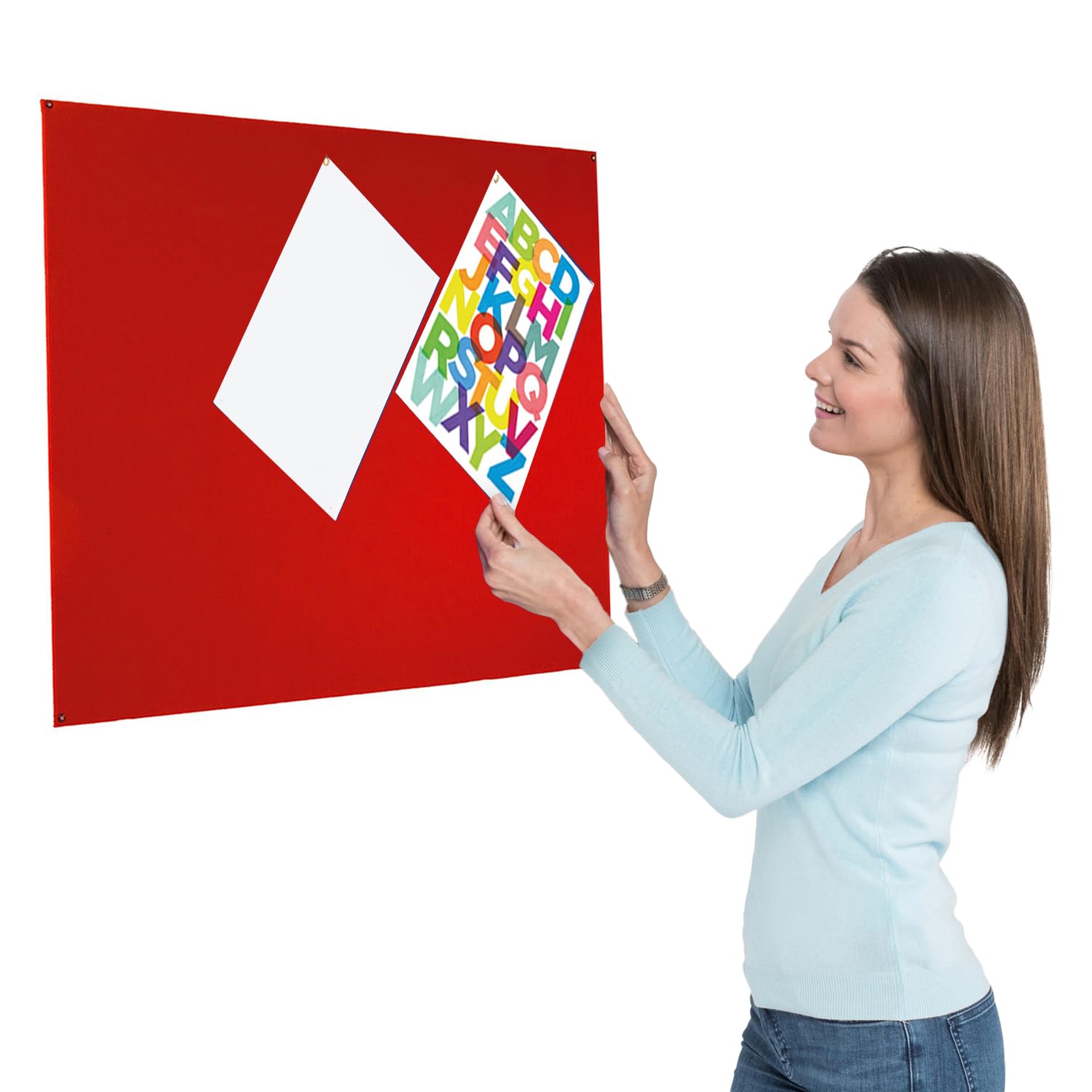 Frameless Red Felt Noticeboard | 90 x 60 cm | Wall-Mounted Bulletin Pinboard | 6 Colours to Choose from - Ideal for Office, School