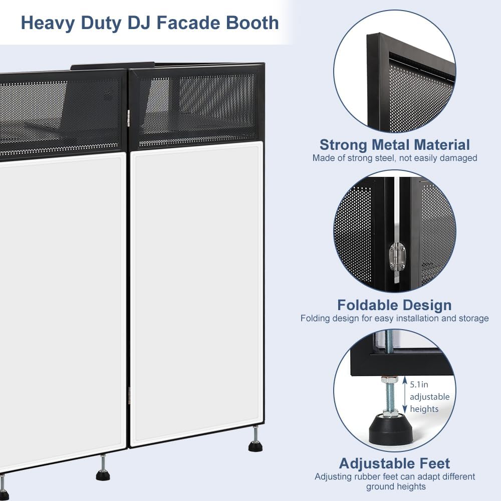Portable DJ Booth Facade – 40"x20" Foldable Table With Black/White Scrims, Carry Bag, For Parties & Events