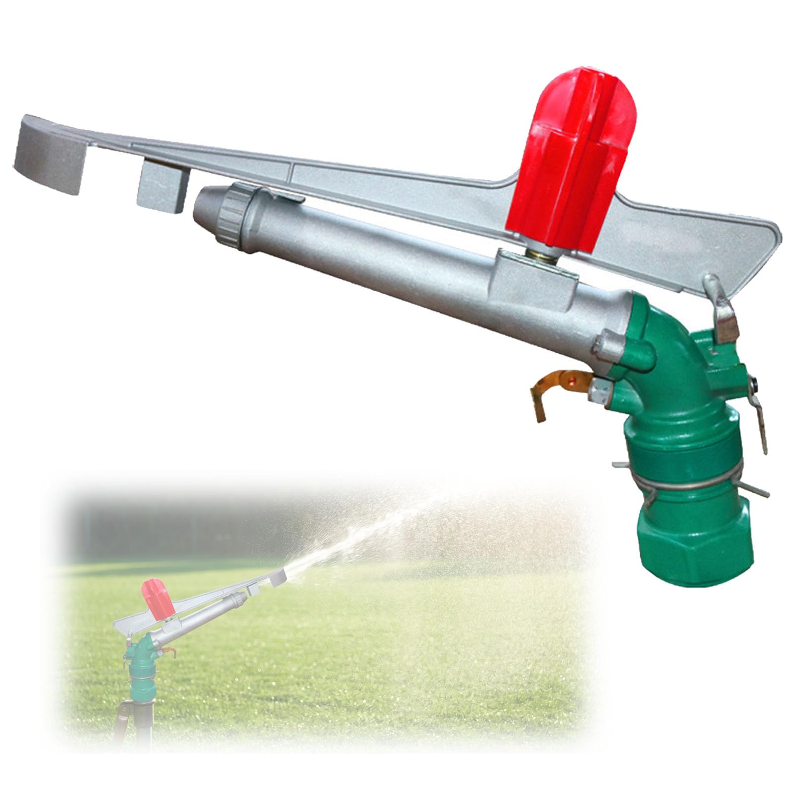 Zraszacz do nawadniania rolniczego, obracany o 360° spray do nawadniania o dużej powierzchni, równomiernie spryskać pistoletem natryskowym ze stopu aluminium, do konserwacji trawnika, podlewania