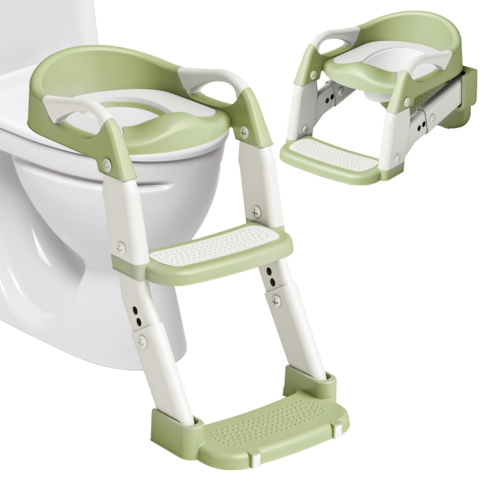 Vasino 3 in 1 con scaletta WC per bambini e bambine, con orinatoio, antiscivolo, scaletta e paraspruzzi, verde