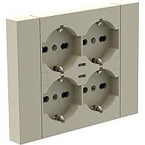 Electraline 22127 Multipresa da incasso Quadra 4 Posti Universali P40 + 2 USB-C, compatibile con tutte le scatole da incasso 3 posti (muratura o cartongesso)