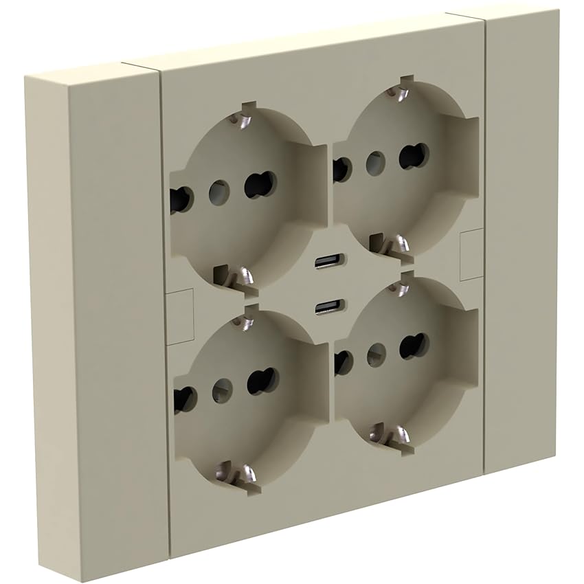 Electraline 22127 Multipresa da incasso Quadra 4 Posti Universali P40 + 2 USB-C, compatibile con tutte le scatole da incasso 3 posti (muratura o cartongesso)