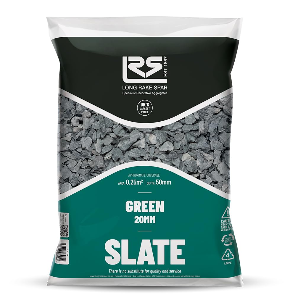 Green Slate Chippings | 20mm | 20kg | Aggregates, Garden Pebbles, Garden Chippings, Driveway Stones, Flower Pots Decorative Slate