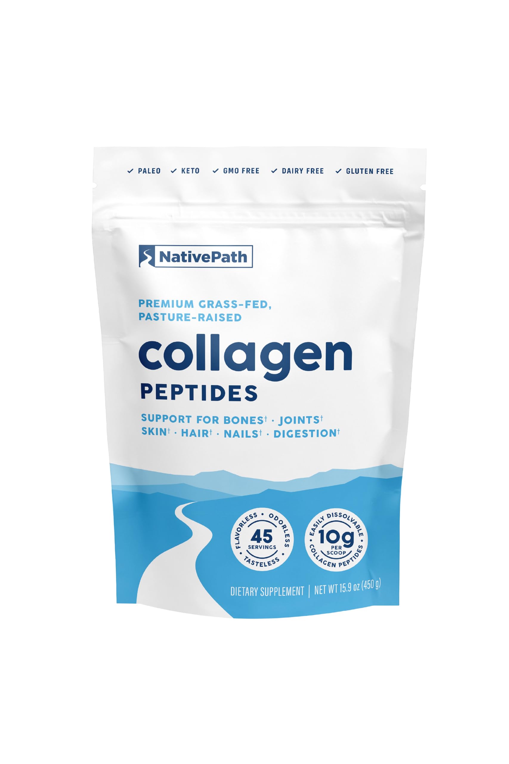 NativePath Collagen Peptides Protein - Hydrolyzed Type 1 & 3 Collagen Powder for Skin, Hair, Nails - 15.9 oz (45 Servings)