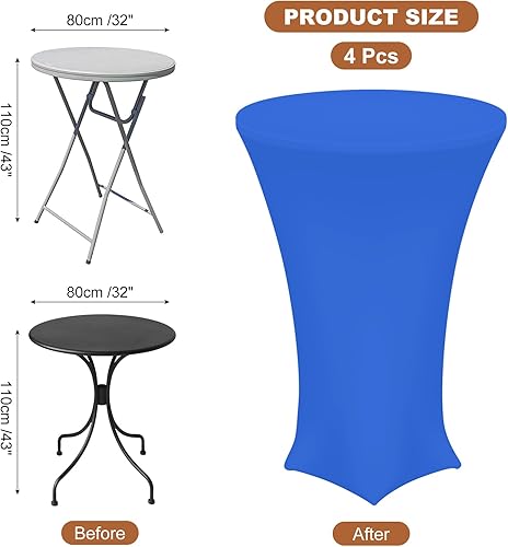 Miniatura 2 de uxcell Mantel redondo de 4 piezas de 32 x 43 pulgadas, mantel elástico de elastano Highboy, mesa alta ajustable para bar, fiesta de boda (azul)