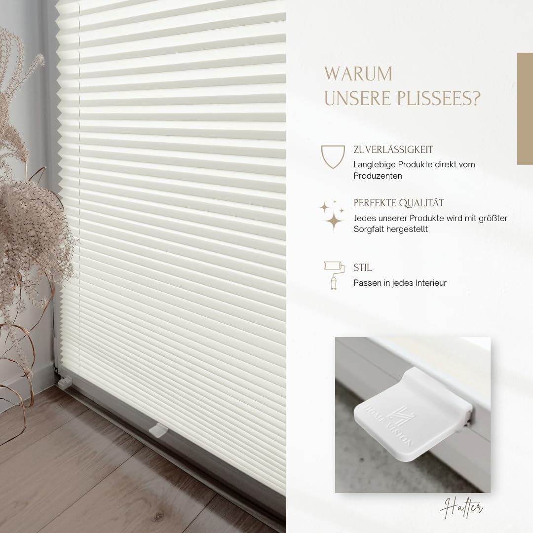 Home-Vision Premium Faltrollo Plissee ohne Bohren mit Klemmfix Lichtdurchlässig Rollo innen (Weiß B60 x H120cm) Easyfix Klemmträger Verdunklung Blickdicht Sonnenschutz Jalousie für Fenster & Tür