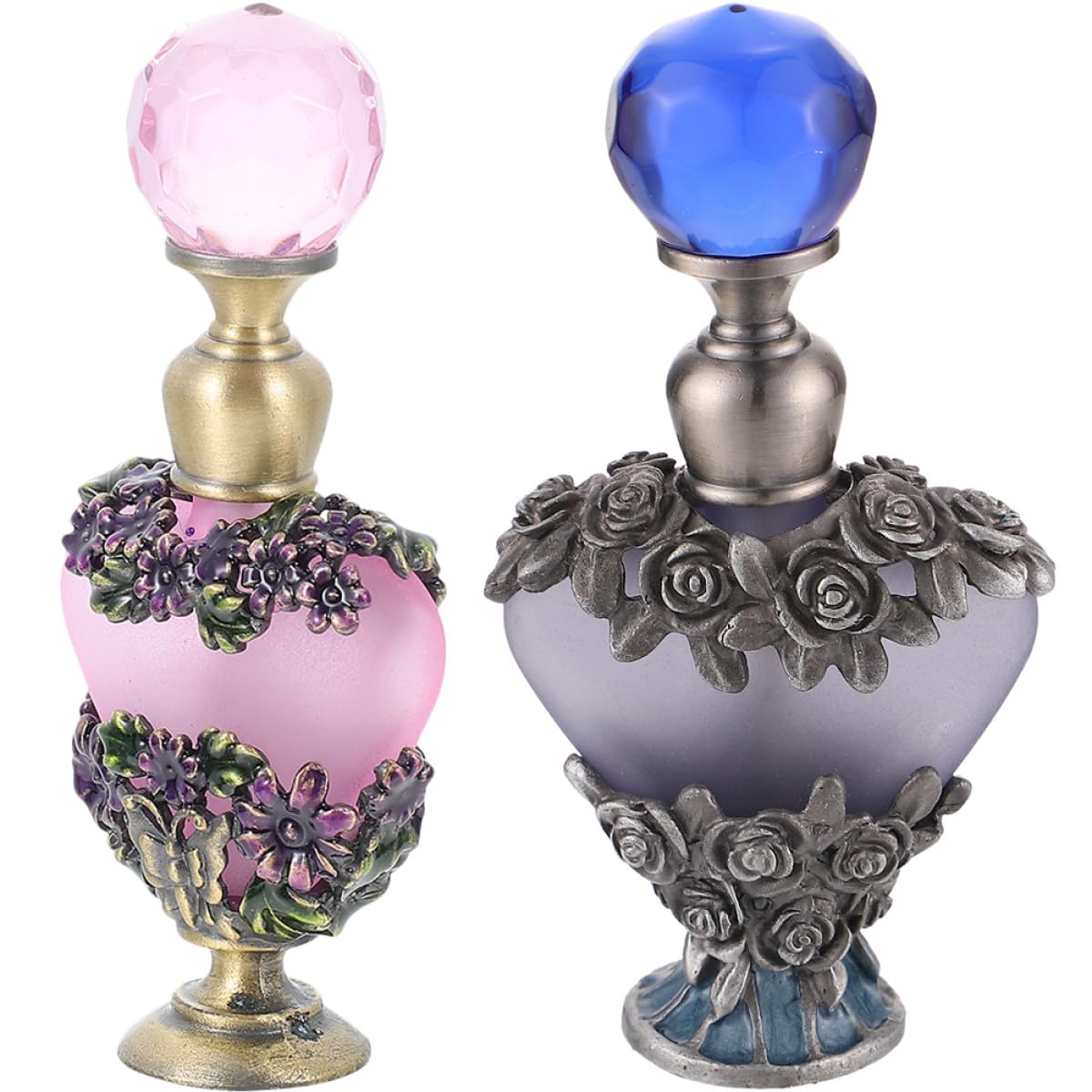 Ciieeo Botellas de Perfume Vacías Vintage 2 Piezas 5 Ml, Frascos de Aromaterapia para Aceites Esenciales y Perfumes, Diseño Pintado a Mano, para Uso Diario y Viajes