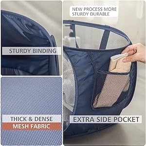 HONOMA Sturdy Mesh Laundry Hamper Basket Bag,Pop up Basket with Side Pocket for Laundry Room, Bathroom, Kids Room, College Dorm or Travel (Pop Horizontal, Grey) HONOMA Sturdy Mesh Laundry Hamper Basket BagPop up Basket with Side Pocket for Laundry Room Bathroom Kids Room College Dorm or Travel Pop Horizontal Grey