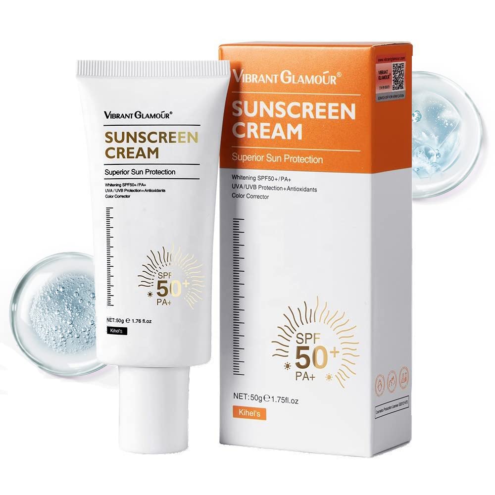 JANGOUVibrant Glamour Whitening Sunscreen Cream Spf50+ Uva/Uvb Skin Protect 50g,Water Resistant and Non-Greasy Sunscreen Lotion, Full Body Sunscreen, Moisturizes, Weightless & Refreshing (1PCS)