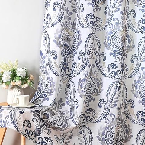 H.VERSAILTEX Linen Floral Curtains 63 Inch Cover