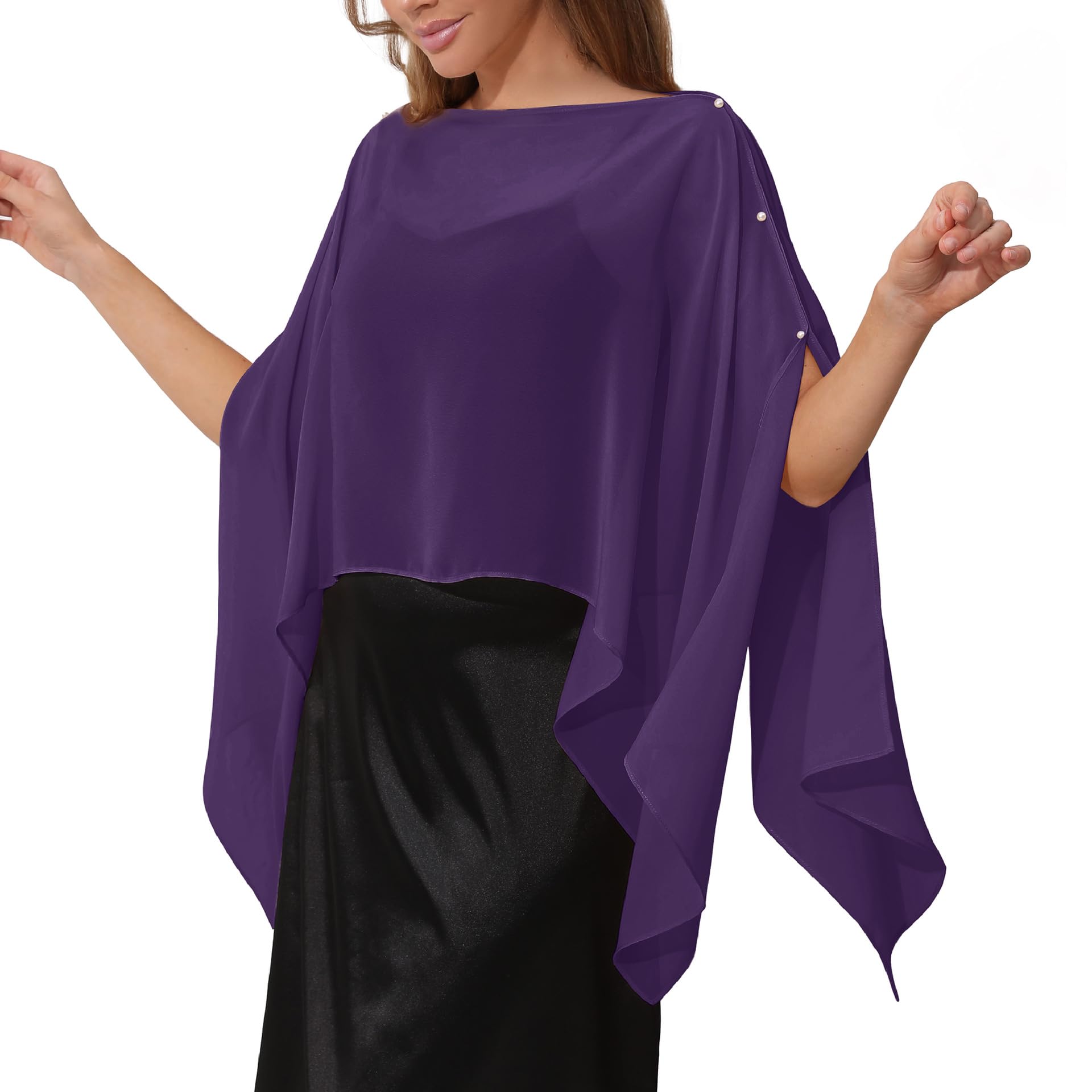 Cardigan Donna Sciarpa/Stola in Chiffon da Donna Elegante Mantellina/Cappellino con Bottoni Poncho Multiuso Leggero E Trasparente Copricostume Estivo da Spiaggia per Abito da Sposa Sposa
