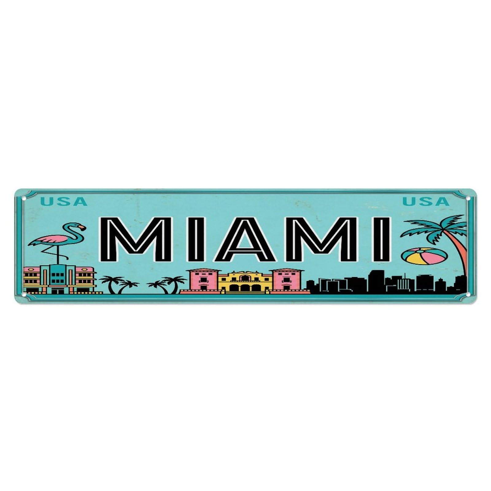 Tgrcjimh Style Metal Tin Sign Vintage Travel Miami Usa Beach Deco