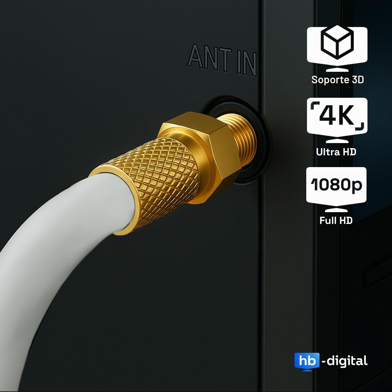 HB-DIGITAL 50m Cable Coaxial HQ-135 Cable de Antena 135dB Cable SAT 8K 4K UHD 4 Veces Apantallado Para Sistemas DVB-S / S2 DVB-C / C2 DVB-T / T2 DAB+ Radio BK + 10 F-Plug GRATIS