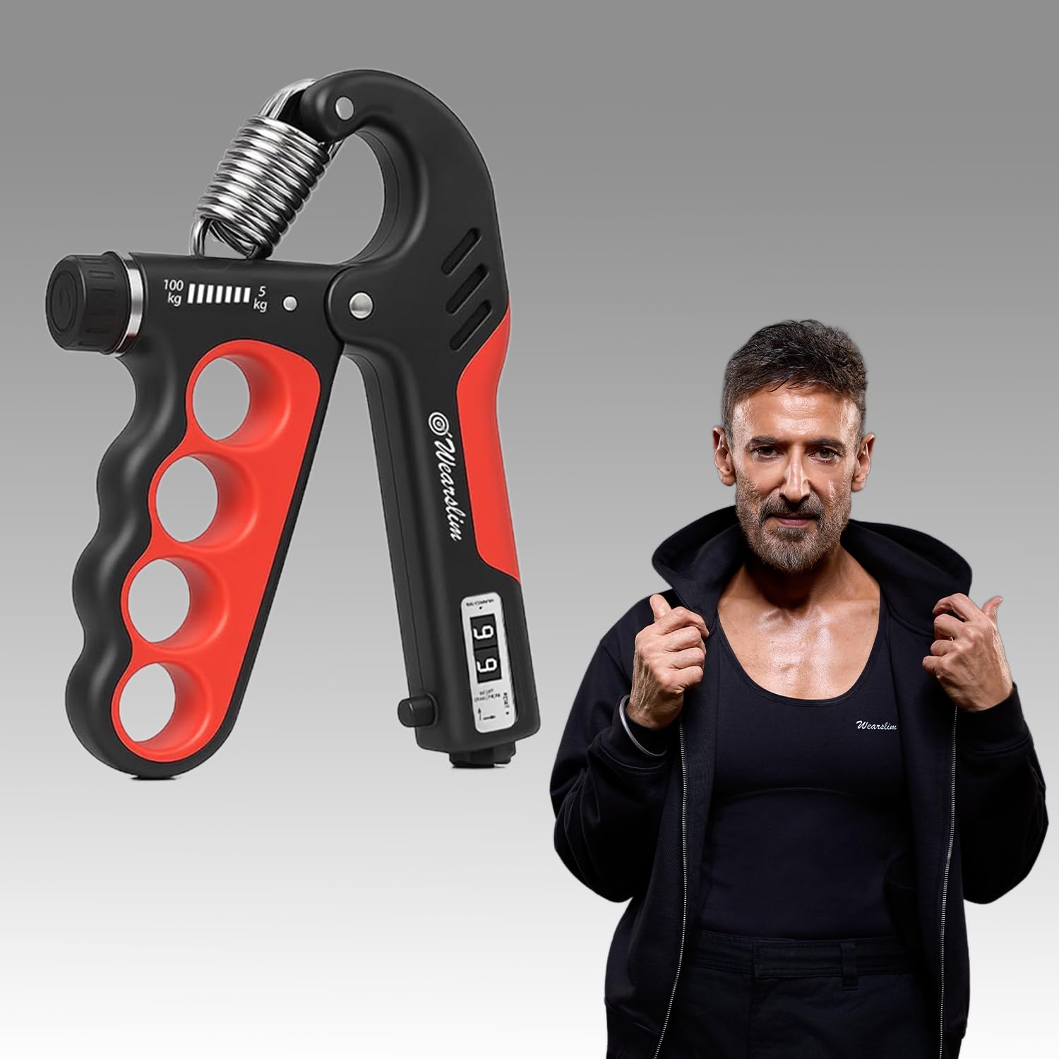 Wearslim Adjustable Grip Strength Trainer with Counter – Hand Grip Strengthener for Forearm, Fingers & Wrist Workout | 5–100kg Resistance | Ergonomic Hand Exerciser for Men & Women
