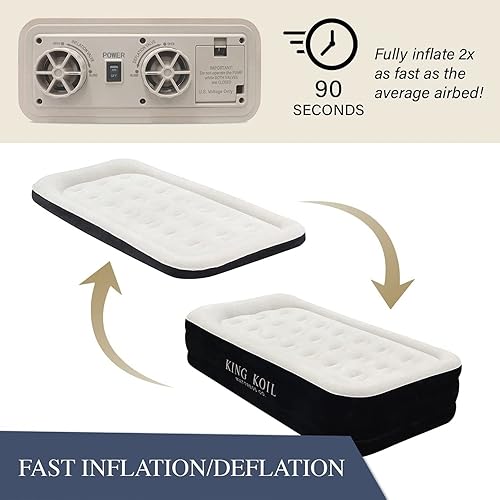 Vista 3 de King Koil colchón de aire de tamaño individual con bomba de aire integrada, la mejor cama inflable de tamaño individual, colchón de aire elevado