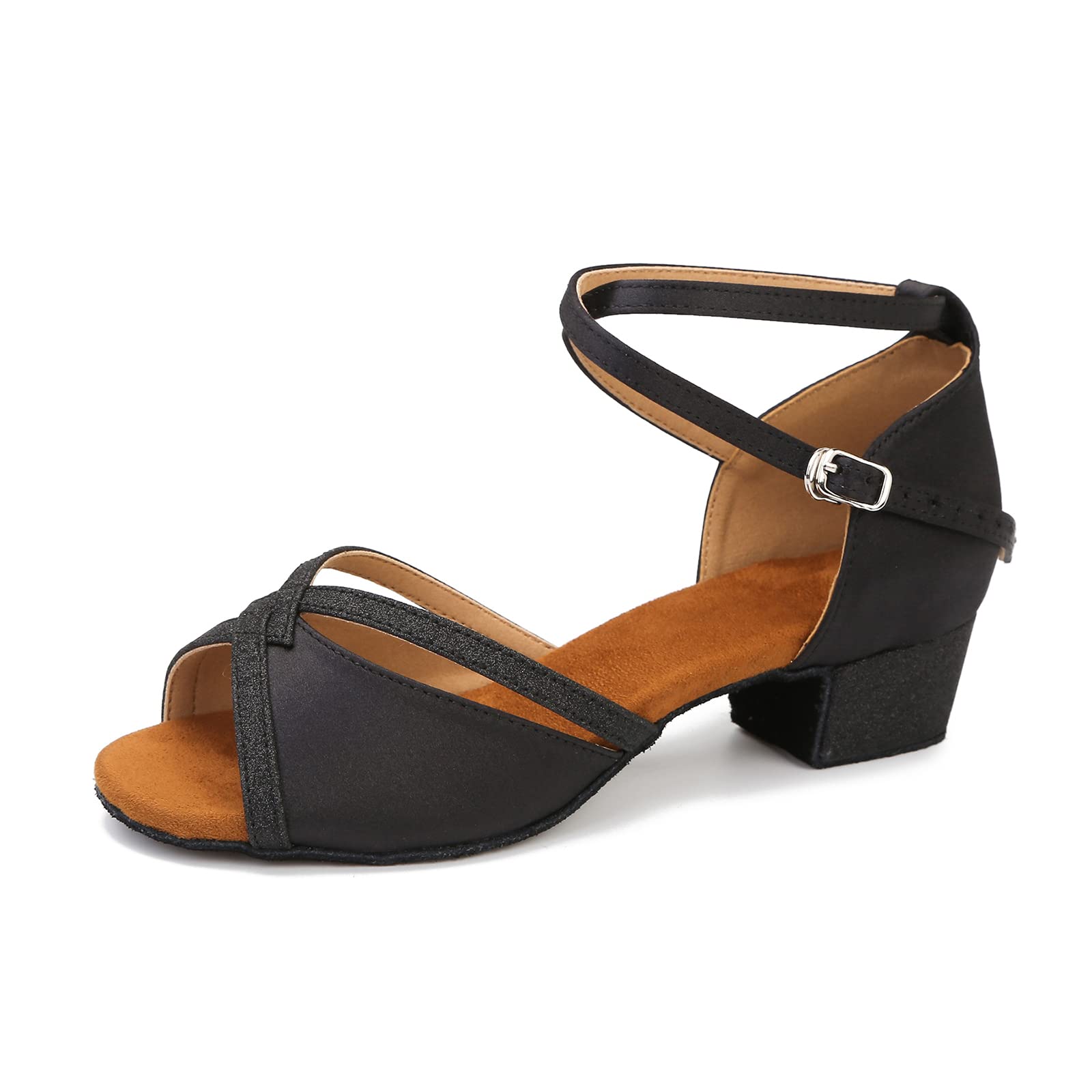 TTdancewear Low Cuban Heel Ballroom Dance Shoes Women Salsa Latin Dancing Practice Shoes for Beginners Glitter Comfortable 1.5 inch Heels