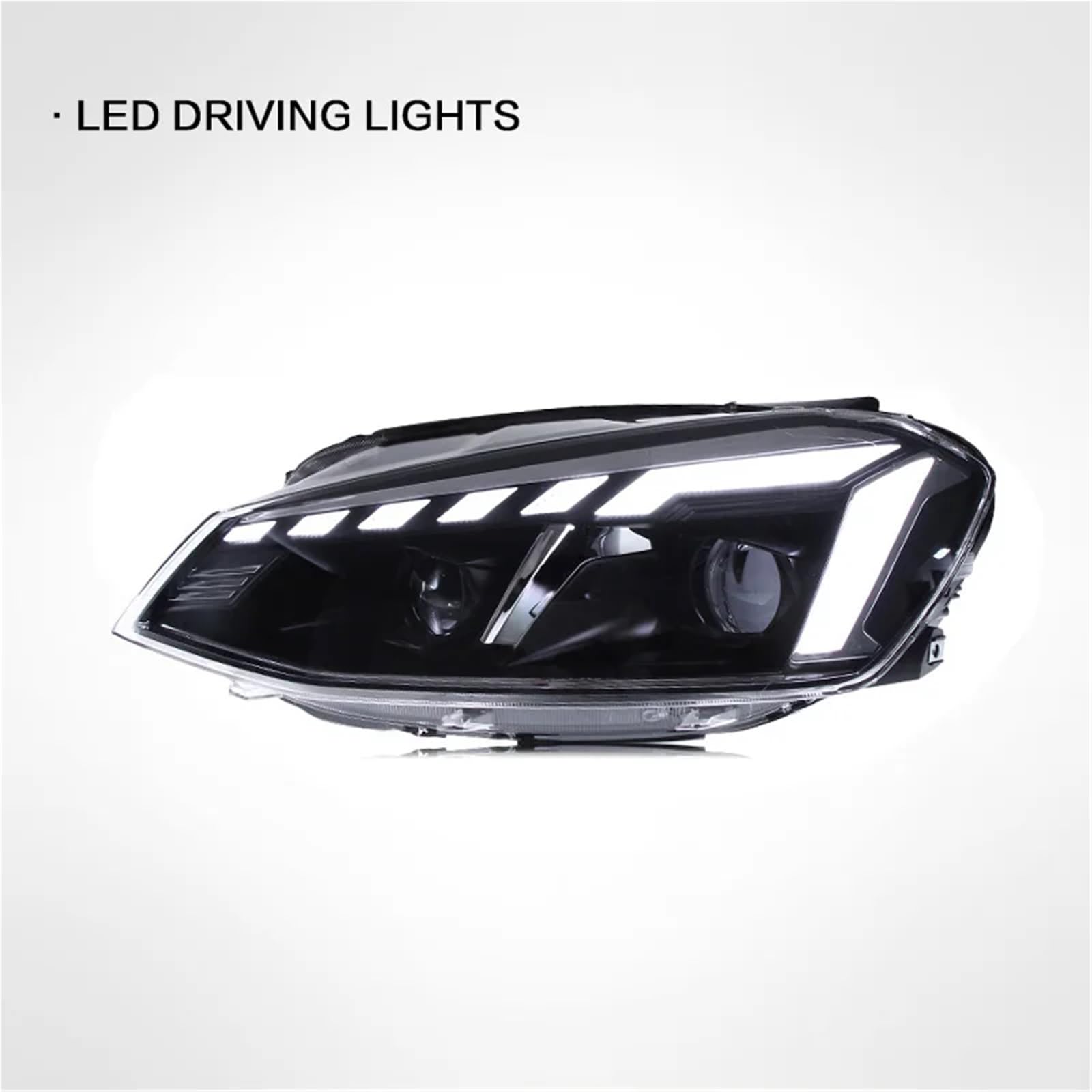Fari Anteriori per VW Golf 2013-2017 con fendinebbia, luci diurne, luci di Stop e indicatori di direzione. Installazione Semplice (Plug And Play).