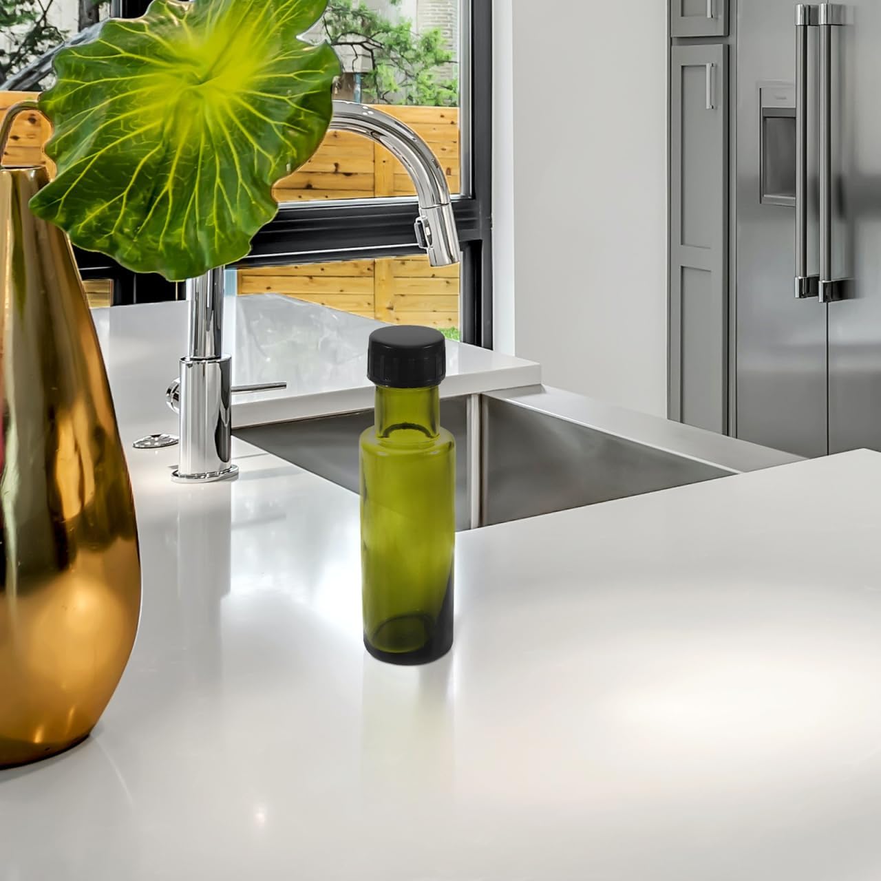 Glass Olive Oil Bottle with Sealed Lid Green Small Glass Bottle Olive Oil Container for Kitchen Storage Travel Use Camellia 5.90 X 1.65 X 1.65 in