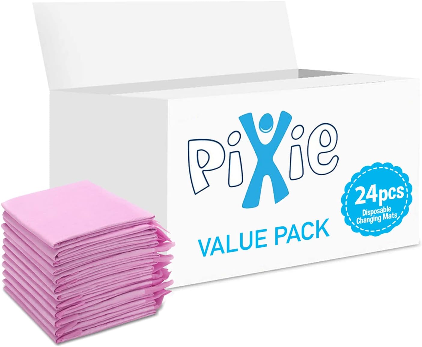 Pixie Disposable Changing Mats, 24 Counts - Pink, Baby Diaper Mat, Pad, Nappy Pet Training Pad