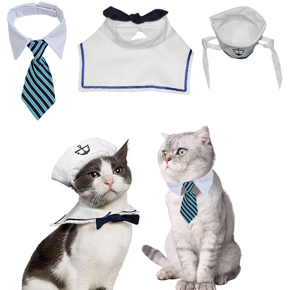 Haustier Matrosen Kostüm - Navy Blau Mit Hut & Krawatte Für Katzen & Hunde