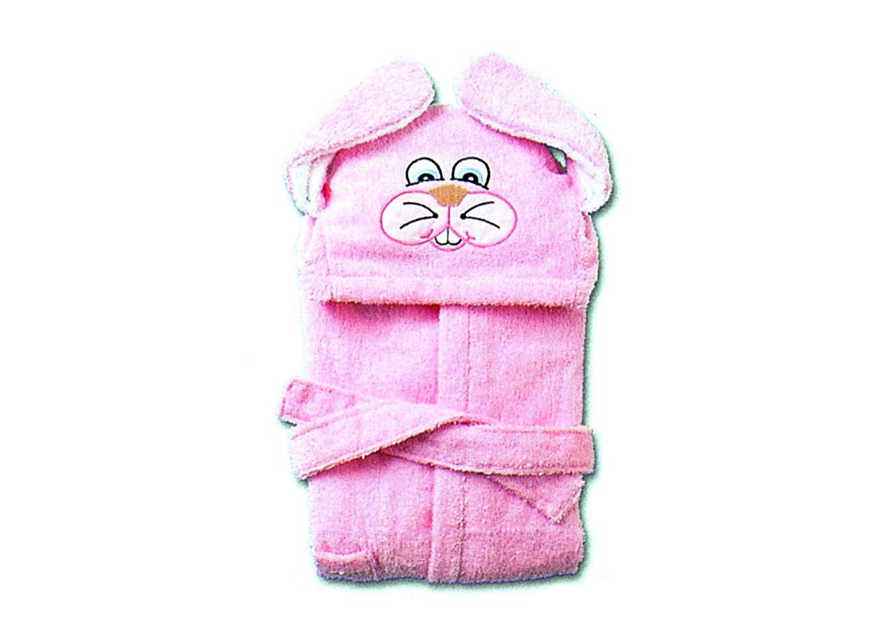 Accappatoio con Cappuccio per Bambini in Spugna Modello Coniglio Colore Rosa 1-2anni Rosa