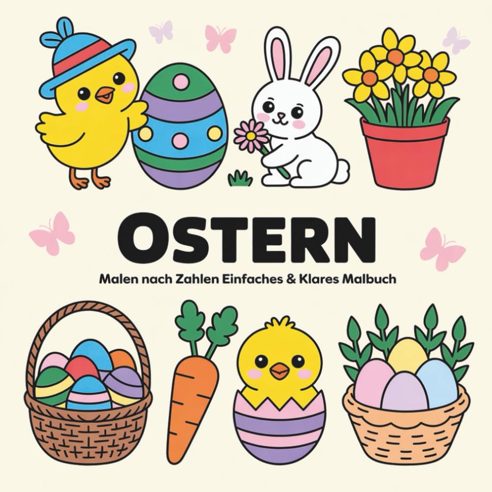 Ostern Malen nach Zahlen Einfaches & Klares Malbuch: Klares Malen nach Zahlen mit süßen Osterdesigns für Groß und Klein