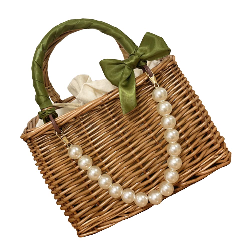 Gatuida Borsa Mare in Vimini da Donna Catena Perlacea e Nastro