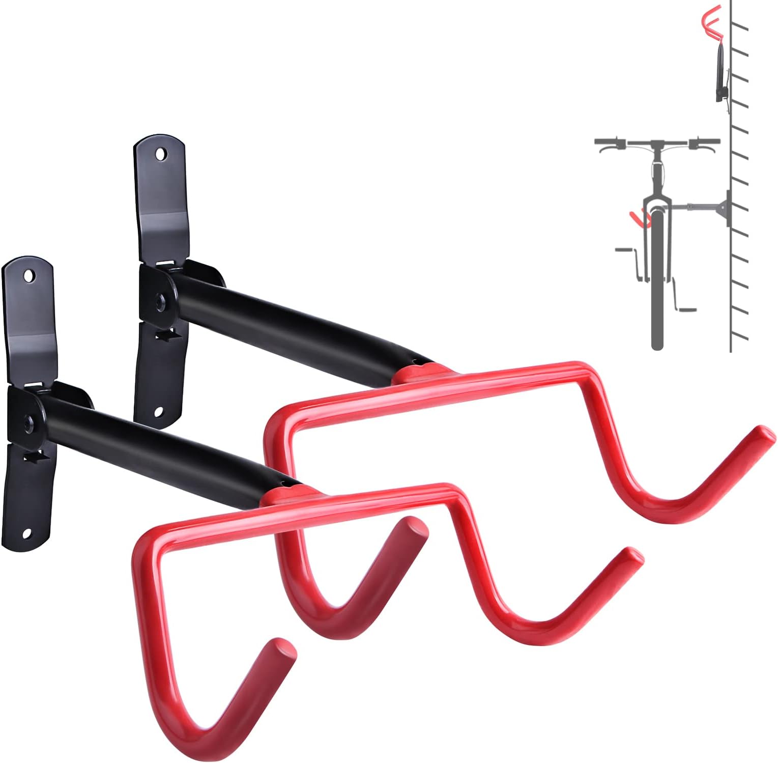 4-FQ Bike Wall Mount Bike Rack Garage Horizontal Bike Hanger for Garage Wall Bike Rack Hook Storage Bicycle Wall Hanger Bike Lift Hoist Garage for Indoor Home Road Bike Mountain Bike 2Pack