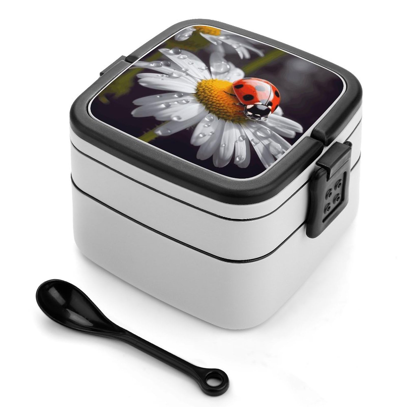 VstaDank Ladybug on Daisy Flower Bento Box Portable Adult Lunch Box with 2 Layer&Spoon Reusable Insulated Lunchbox Large Food Containers Leak Proof Lunch Containers for Work Camping Meal Prep