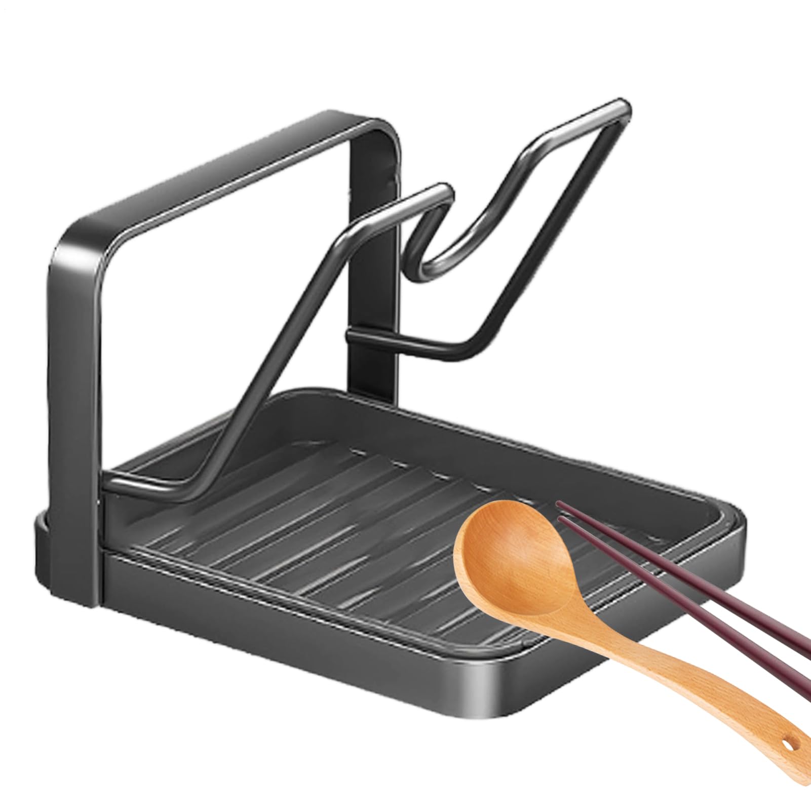 Organiseur de couvercle de casserole avec repose-cuillère pour comptoir